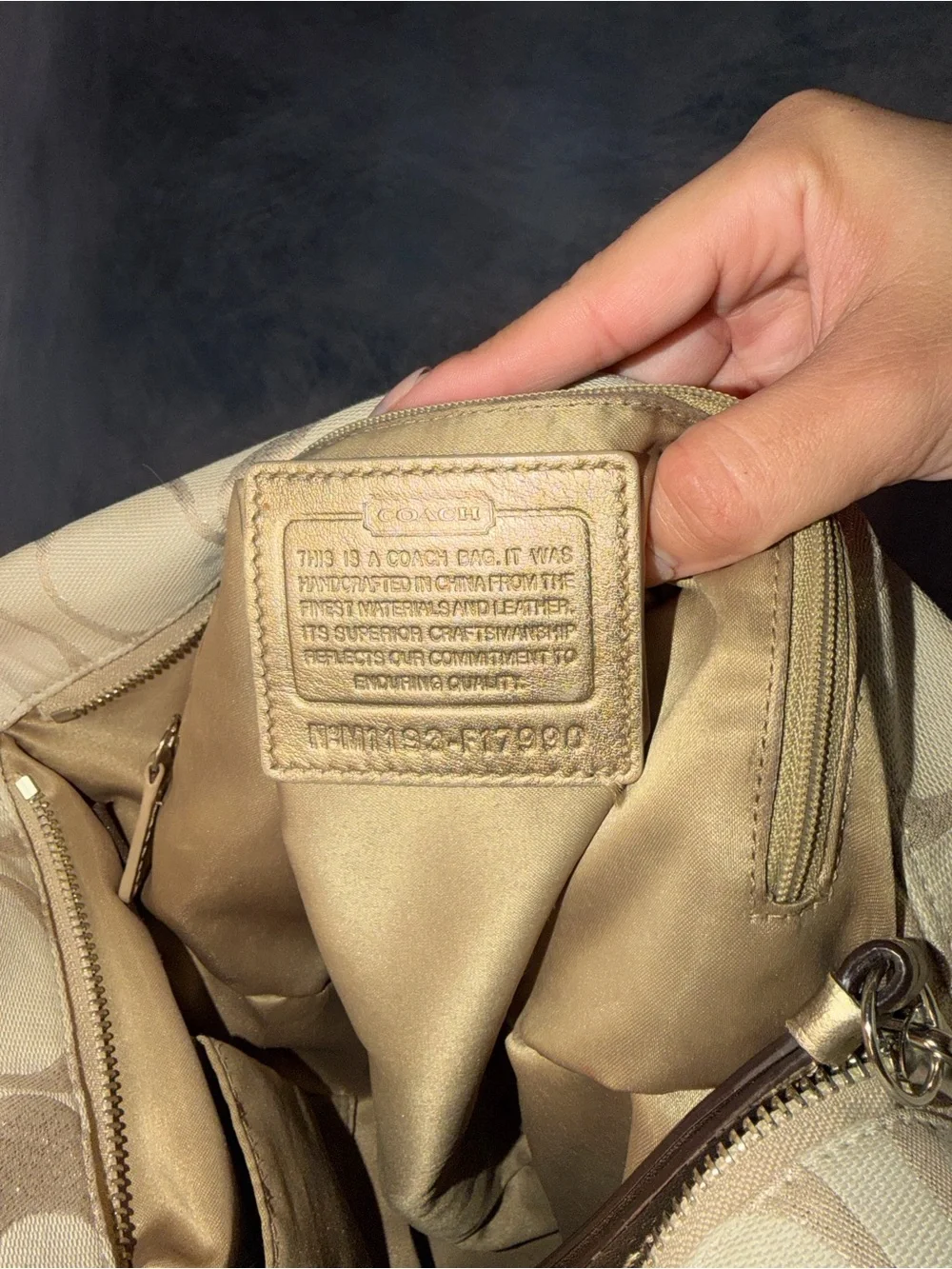 Coach Cream Signature Monogram Hobo with Chain-Trim Straps